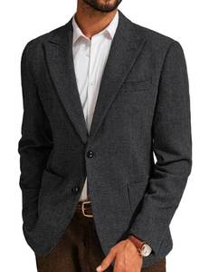 lot 7544 image: PJ PAUL JONES Men Herringbone Tweed Suit Jackets Wool Blend Two Button Lightweight Sport Coat Dark Grey M