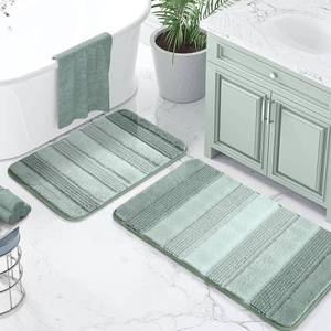 lot 7546 image: Kmson 2 Pcs Ombre Chenille Bathroom Rugs Set, Non-Slip Shower Mats for Bathroom Floor & Bathtub, Ultra Soft Washable Shaggy Bath Rugs, Thick Absorbent Microfiber Bath Mat Set Green