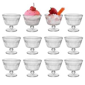 lot 7552 image: CHPINDAM Vintage Glass Dessert Bowls, Dessert cups Set of 12, 9 oz Sundae Cups for Ice Cream, Fruit, Pudding, small snacks, Yogurt, and Appetizers (12)