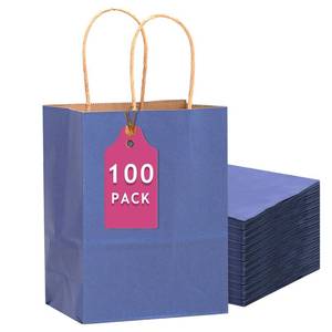 lot 7563 image: qiqee 100PCS Gift Bag with Handles Bulk Kraft Deep Blue Paper Bags Multiple Uses (13x5 x10 inch Large Size)