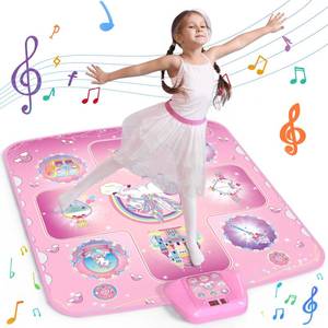 lot 7564 image: GirlsHome Dance Mat - Unicorn Toys for Girls Electronic Dance Pad with 5 Game Modes, Built-In Music, Touch Sensitive Light Up LED Kids Musical Mat, Christmas & Birthday Gift for Toddler Girls 3-12