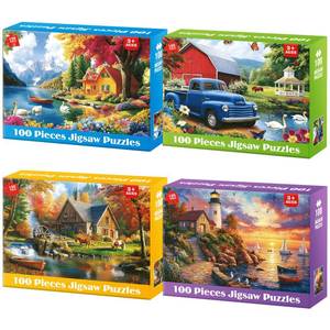lot 7568 image: Bractowa 100 Piece Puzzles - 4 Themed Landscapes Large Piece Puzzles for Senior Adults Kids Puzzle Ages 5-8 Jigsaw Puzzle for Kids Ages 4-6 6-8 8-10 Year Old Educational Toys for Girls Boys 4-Pack