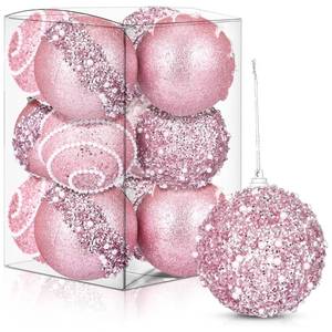 lot 7575 image: Liliful 12 Pcs Christmas Ball Ornaments Christmas Tree Decorations Shatterproof Foam Glitter Balls Hanging Xmas Tree Ornaments for Home New Year Holiday Indoor Outdoor Party Decor(Pink,2.76 Inch)
