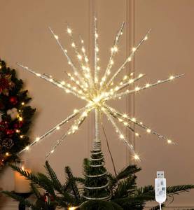 lot 7576 image: Obralitic 15 Inch Christmas Tree Star Topper with 150 LED Timer Lights & Remote, 19-Point USB Powered Lighted Silver Starburst Star Tree Topper for Indoor Holiday Party Xmas Tree Decor