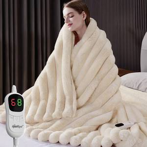 lot 7586 image: HaloRest Heated Throw Blanket, Faux Fur Cozy Heating Blanket with Overheat Protection, 12468 Hours Auto-Off 10 Heat Level, Machine Washable (50x60 Inches, Cream White)