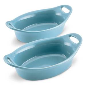 lot 7591 image: Rachael Ray Ceramics Au Gratin Set, Oval, Two 12-ounce, Agave Blue