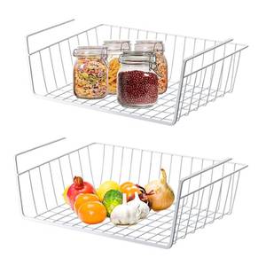 lot 7603 image: Under Shelf Storage Basket, Hanging shelf basket Slides Under Shelves for Storage Metal Under Cabinet Shelf Basket Organizer Space Saving for Kitchen Pantry Desk Bookshelf (White Pack of 2)