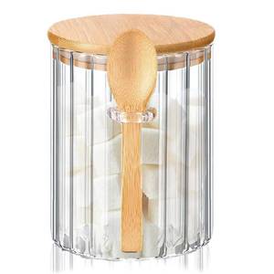lot 8012 image: Glass Jar Sugar Container with Bamboo Spoons Lids 16 oz Sugar Bowl Coffee Bar Food Storage Jar Cereal Nuts Salts Coffee Tea Flour Sugar Container Spice Jar