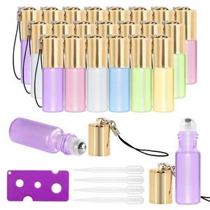 lot 8016 image: Mavogel Essential Oil Roller Bottles - 24 Pack 5ml Pearl Colored Glass Bottles with Stainless Steel Roller Ball, Essential Oil Key Opener and Droppers Included