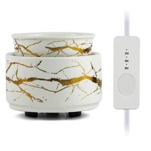 lot 8020 image: PALANCHY Candle Warmer Lamp with Timer, Ceramic Wax Warmer for Scented Wax, Gold Marble Oil Burner for Scented Oil, Wax Melt Warmer Electric, Candle Melter with Timer and Auto Shut Off, Candle Melter (Cracked)