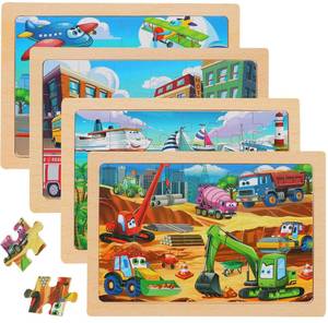 lot 8028 image: Wooden Puzzles for Kids Ages 4-6, 24 Piece Vehicle Car Construction Jigsaw Puzzles 4 Packs, Preschool Toddlers Learning Activity Puzzles Toys for Boys Girls 3 4 5 6 Years Old