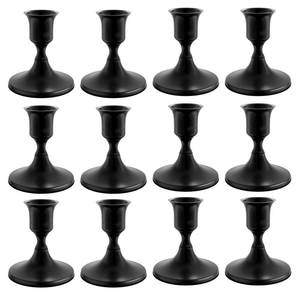 lot 8034 image: zeochyni 12PCS Black Taper Candle Holders Set, Vintage Metal Candlestick Holders for Dinner Room Table Centerpiece or Mantel Wedding Party Decor