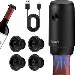 lot 8045 image: Electric Wine Saver & Preserver Pump with Vacuum Wine Bottle Stopper, Rechargeable, 4 Reusable Wine Bottle Stoppers, Wine Sealer, Keep Wine Fresh for Days