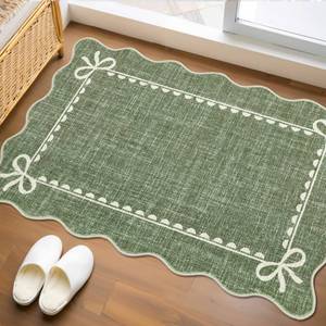 lot 8046 image: GarveeHome Scalloped Bow Rug for Kitchen Floor, Solid Green Rug for Dorm, Washable Entryway Rugs 2x3 Soft Low Pile Non Slip Scalloped Rugs for Nursery Bedroom Decor Hallway
