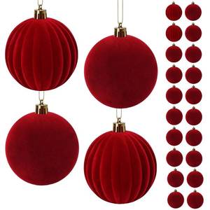 lot 8049 image: Zealor 24Pcs Burgundy Velvet Christmas Balls Bulk 3.15in Christmas Ornaments Surface Flocking Including 4 Vertical Stripes Balls Xmas Tree Hanging Plastic Decoration Holiday Party Indoor Home Decor