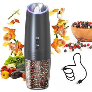 lot 8050 image: CIRCLE JOY Gravity Electric Pepper Grinder Rechargeable Salt Grinder Pepper Griner Mill Electric with LED Light, No Battery Needed, Adjustable Coarseness, Washable 135ml Container, Black