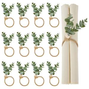 lot 8056 image: APTWOW Napkin Rings Set of 12, Easter Napkin Rings, Boho Eucalyptus Leaf Napkins Rings, Wood Bead Farmhouse Easter Napkin Holder for Weddings Christmas Party Table Decoration