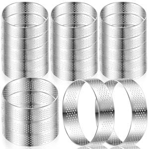 lot 8057 image: Mumufy 20 Pcs Perforated Tart Rings Round Stainless Steel Tart Rings for Baking Nonstick Metal Round Cake Ring for Pastry French Dessert Mousse Food Crisp Home Food Making Tool (3.15)