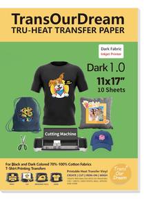 lot 8413 image: TransOurDream Dark Heat Transfer Paper for T Shirts (10 Sheets, 11x17) Printable HTV Heat Transfer Vinyl for Inkjet Printer Iron on Transfers for Dark Fabrics