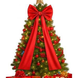 lot 8422 image: 47-inch Pink Satin Type Fabric Christmas Tree Topper Bow, Perfect for Home Wreaths, Closet Wall Backdrops, and Party Christmas Decorations (Red)