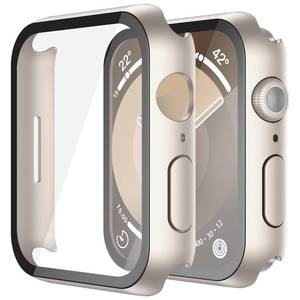 lot 8434 image: Misxi 2 Pack Hard PC Case with Tempered Glass Screen Protector Compatible with Apple Watch Series 9 Series 8 Series 7 45mm, Anti-Drop Scratch Resistant Lightweight Cover for iWatch, 2 Starlight