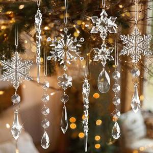 lot 8435 image: 18pcs Crystal Christmas Ornaments for Tree Decorations-Hanging Acrylic Snowflake Icicle Ornaments with Drop Pendants for Winter Wonderland Chandelier Crystals Decorations Supplies
