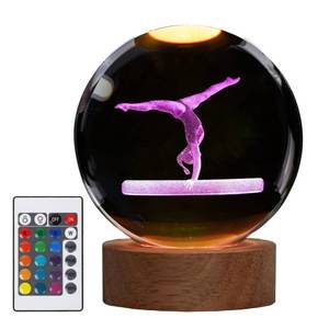 lot 8443 image: POSSHE Gymnastics Night Light, Gymnastics Gifts for Girl, Gymnastics 3D (3.15 in) Crystal Ball Night Light with Remote Upgraded Lamps with 16 Color for Birthday Xmas Cool Room Decor for Boys Girls
