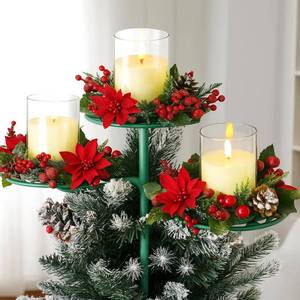 lot 8445 image: AceOrbit 14 Inch Christmas Tree Topper Holder Triple Topper Candle Holder 3 Tier Universal Christmas Tree Stabilizer Support Stand with Green Support Rod for Treetop Ornaments Decorations