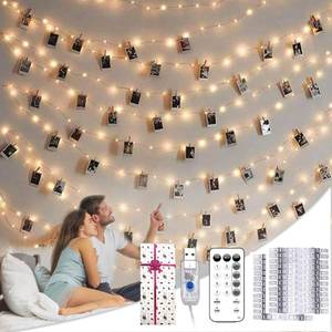 lot 8451 image: Teen Girl Gifts Trendy Stuff Aesthetic 40Ft 120LED Hanging Picture Fairy Lights with 50 Clips - 8 Modes & Timer, Waterproof - Trendy Teenager Girl Gift for Birthday Christmas, Dorm Bedroom Wall Decor
