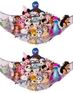 lot 8480 image: Lillys Love Stuffed Animal Hammock  Corner Hanging Organizer, Toy Storage, Stuffed Animal Storage Net  Made from Quality Fishing Net, Holds 12lbs  67x47x47 (Pastel Purple, 2 Pack)
