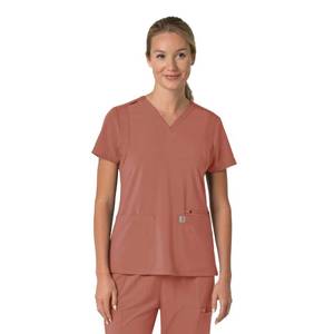 lot 8491 image: Carhartt Force Cross-Flex Womens Flex Panel V-Neck Scrub Top - Wildrose, L