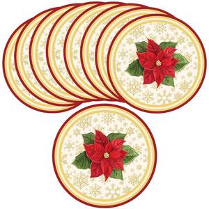 lot 8495 image: Tinlade 50 Pcs Poinsettia Placemats Bulk Disposable Paper Placemats 14 Inch Red Christmas Flower Decorative Round Table Mats for Winter Holiday Dining Baby Shower Party Decoration