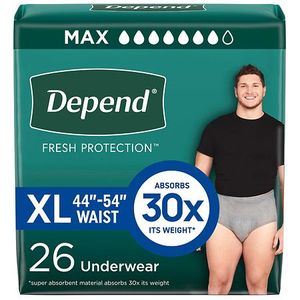 lot 9013 image: Depend Fresh Protection Adult Incontinence Disposable Underwear for Men - Maximum Absorbency - XL - Gray - 26ct