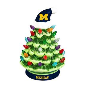 lot 9014 image: NCAA University of Michigan Ceramic Christmas Trees That Light Up  8 LED Vintage Christmas Tree  Officially Licensed Team Logo  Christmas Tabletop Decorations for Home