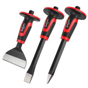 lot 9016 image: MAXPOWER 3-Piece Masonry Chisels Set, 11 Point Chisel and Flat Chisels, 8 Brick Chisel, with Thick Hand Guard