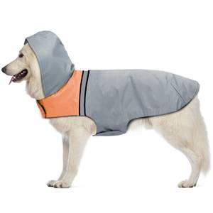 lot 10002 image: Dog Raincoat with Reflective Strips  Ultra-Light Breathable Waterproof Jacket with Adjustable Hood - Suitable for Small, Medium & Large Dogs (Grey, XXL)