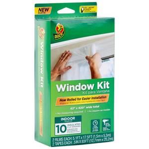 lot 10025 image: Duck Brand Window Insulation Kit - Winter Seal Kit Fits up to 10 Windows - Rolled Shrink Film Cuts to Size for Easy Indoor Installation - Tape Included - 62 In. by 420 In.- Clear