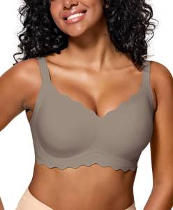 lot 12384 image: LUXMAY Womens Seamless Bras Scalloped Push Up Bras No Underwire Comfort Bralettes Soft Everyday Bra Coffee 3XL