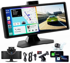 lot 12387 image: Portable Wireless Carplay Screen for Car 10.26 HD Car Tablet Compatible with Apple Carplay Android Auto Stereo Touchscreen with 4K Dash CamBackup CameraGPS NavigationMirror Link