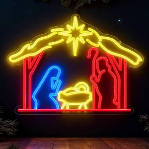 lot 13589 image: Retisee Christmas Neon Sign Lighted Nativity Scene Neon LED Sign Colorful Light up Jesus Lights Nativity Wall Window Decor for Bedroom Christmas Party Birthday Gifts