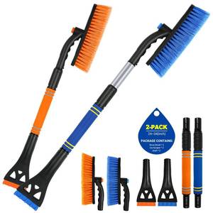 lot 13592 image: 2Pack Ice Scrapers for Car Windshield, 2-in-1 Snow Scraper and Snow Brush for Car SUV Truck, Car Ice Windshield Scraper for Ice and Snow with 360° Pivoting Brush and Ergonomic Foam Grip Blue Orange