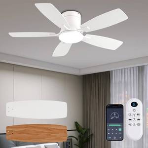 lot 13600 image: Ayaoty Ceiling Fans with Lights, 42 inch Low Profile Ceiling Fan with Light and Remote Control, Flush Mount, Reversible Motor, Dimmable, Noiseless, White Ceiling Fan for Bedroom, IndoorOutdoor Use