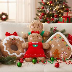 lot 13602 image: Thyle 4 Pcs Gingerbread Christmas Throw Pillows Plush Gingerbread House Men Women Donut Shaped Pillow for Bed Christmas Decoration Winter Holiday Party Bedroom Cushion Decor