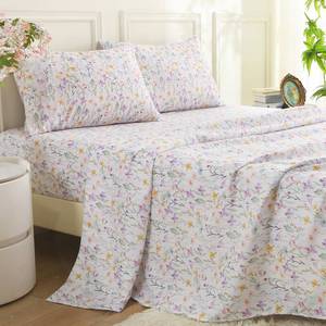 lot 13603 image: MUXHOMO Queen Size 4 Piece Sheet Set, Soft & Breathable Sheet for Bedroom with Deep Pocket Up to 16, Wrinkle-Free & Cooling Bed Sheet with Flat Sheet, Fitted Sheet & Pillowcases - Flower Scroll