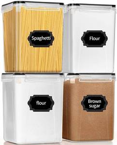 lot 13609 image: PRAKI Large Airtight Food Storage Containers 5.2L  195oz, 4pcs Pantry Kitchen Organizers and Storage for Flour, Sugar, Baking Supplies, BPA Free, Plastic Flour Containers with 20 Labels & Maker
