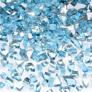 lot 13610 image: GasSaf 14 Inch Fire Glass Reflective Tempered Fireglass Cut Crushed FireGlass for Fire Pit, Fireplace, Replaces Existing Gas Logs & Lava Rocks (10 Pound)(Caribbean Blue)