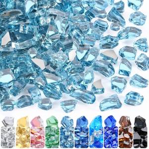 lot 13612 image: GasSaf 12 Inch Fire Glass Reflective Tempered Fireglass Cut Crushed FireGlass for Fire Pit, Fireplace, Replaces Existing Gas Logs & Lava Rocks (10 Pound)(Caribbean Blue Reflective).