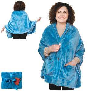lot 13614 image: Fleece Poncho Blanket -Drape and Go No Sleeves- Lightweight Wrap Shawl - Wearable Blanket - Gift for Grandma and Mom (Royal Sky)