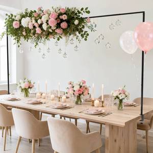 lot 13622 image: Fomcet Over The Table Rod Stand with Clamps 13-42 Tall 29-98 Length Metal Black Adjustable Table Arch Hanging for Wedding Birthday Party Christmas Anniversary Decoration