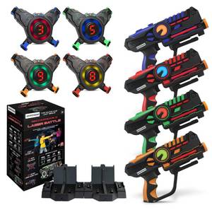 lot 13631 image: ArmoGear Laser Tag Guns with Vests Set of 4 - Adult Laser Tag Guns, Multiplayer Lazer Tags Set for Kids, Teens, and Adults - Indoor and Outdoor Game for Family Fun - Gift for Boys and Girls, Ages 8